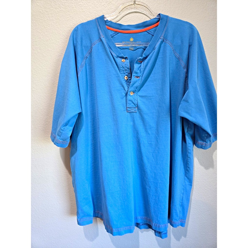 Men's Big & Tall 2XL Blue Solid Henley T-Shirt Short Sleeve Knit Button